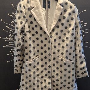 Modcloth Charcoal and White Polka Dot Pea Coat